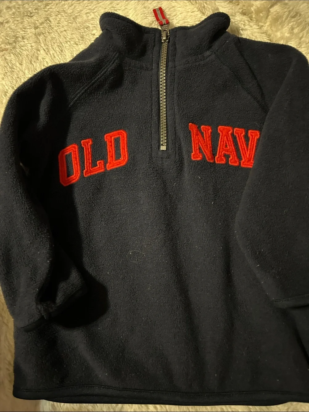 Old Navy Navy Half-Zip Fleece Pullover with Red Appliqué